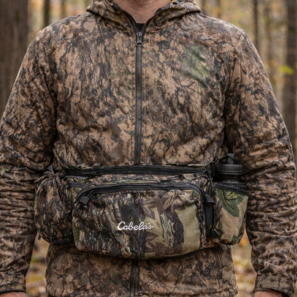 Cabela's Woodland Camo Fanny Pack with Strap Aross The Back